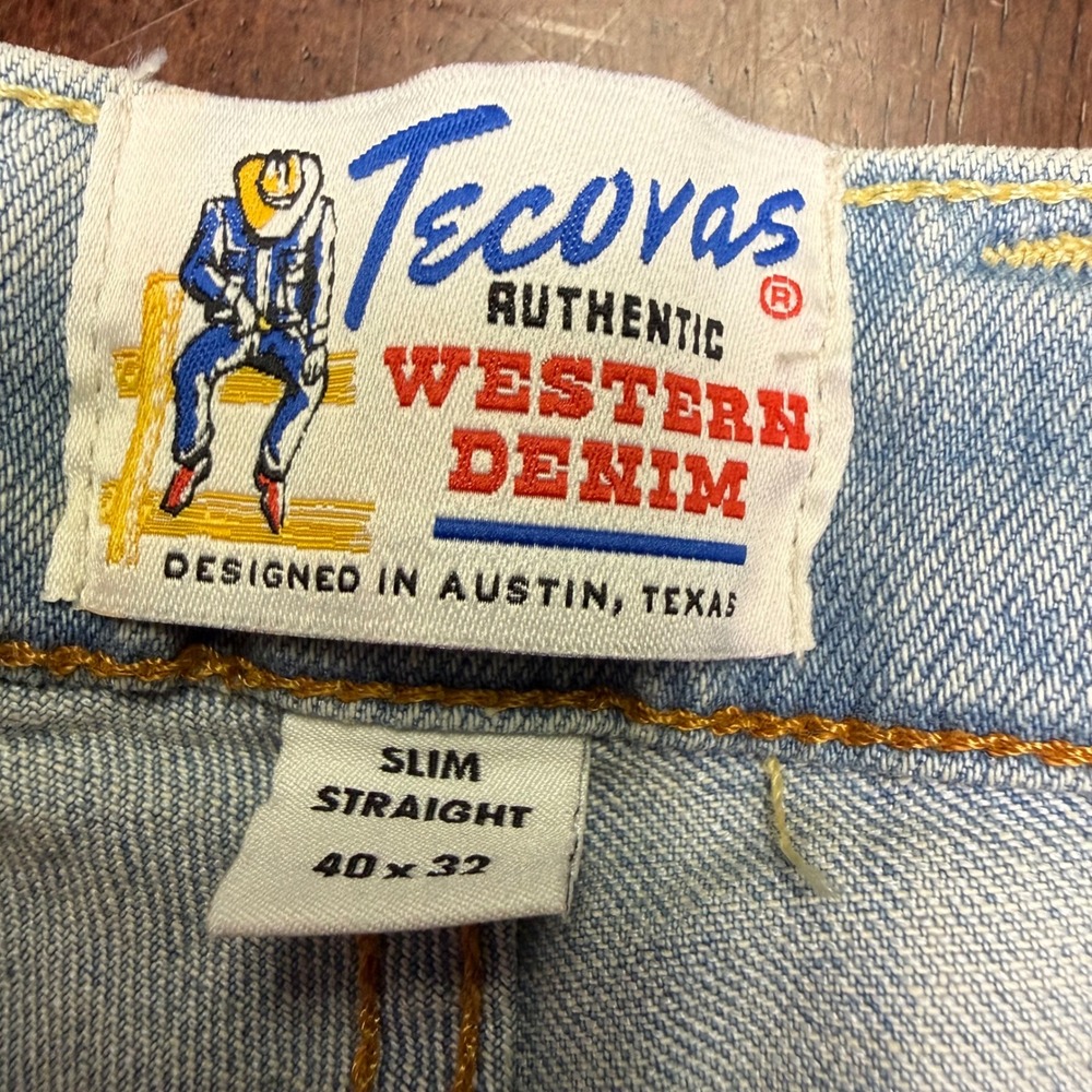 New Tecovas Slim Straight Jeans Men 40x32 Light Stone Wash Stretch Western Denim - Picture 5 of 13